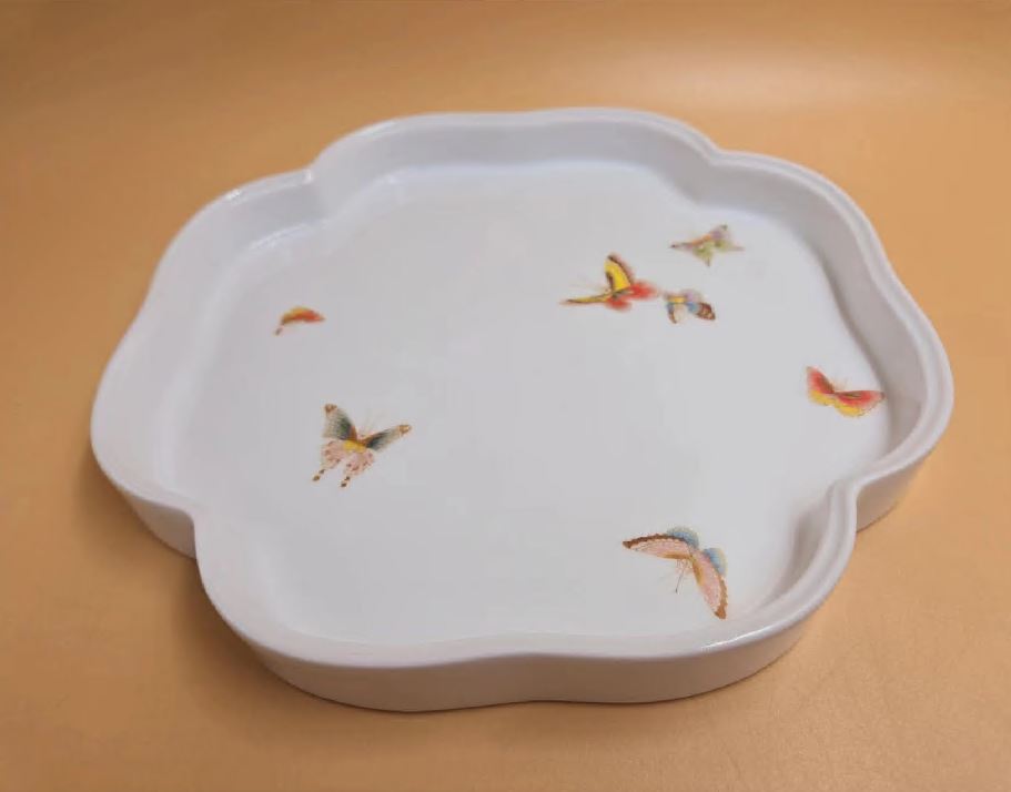 釉中彩海棠盤蝴蝶$1880(22.5x2.5)
